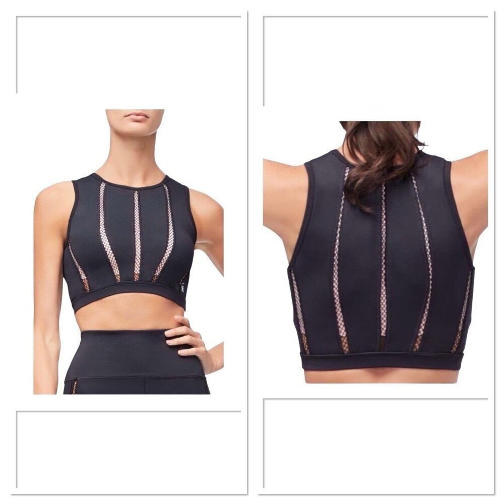 Good American Mixed Mesh Athletic Crop Top Black Size 3/Large Tank Sleeveless